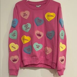 Valentines Day Pink Conversation Heart Patch Sweatshirt chenille